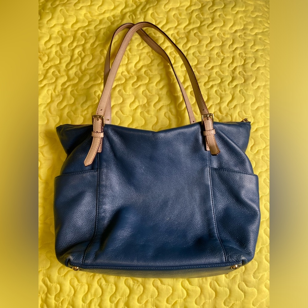 Michael Kors Leather Shoulder Tote Bag Navy Blue